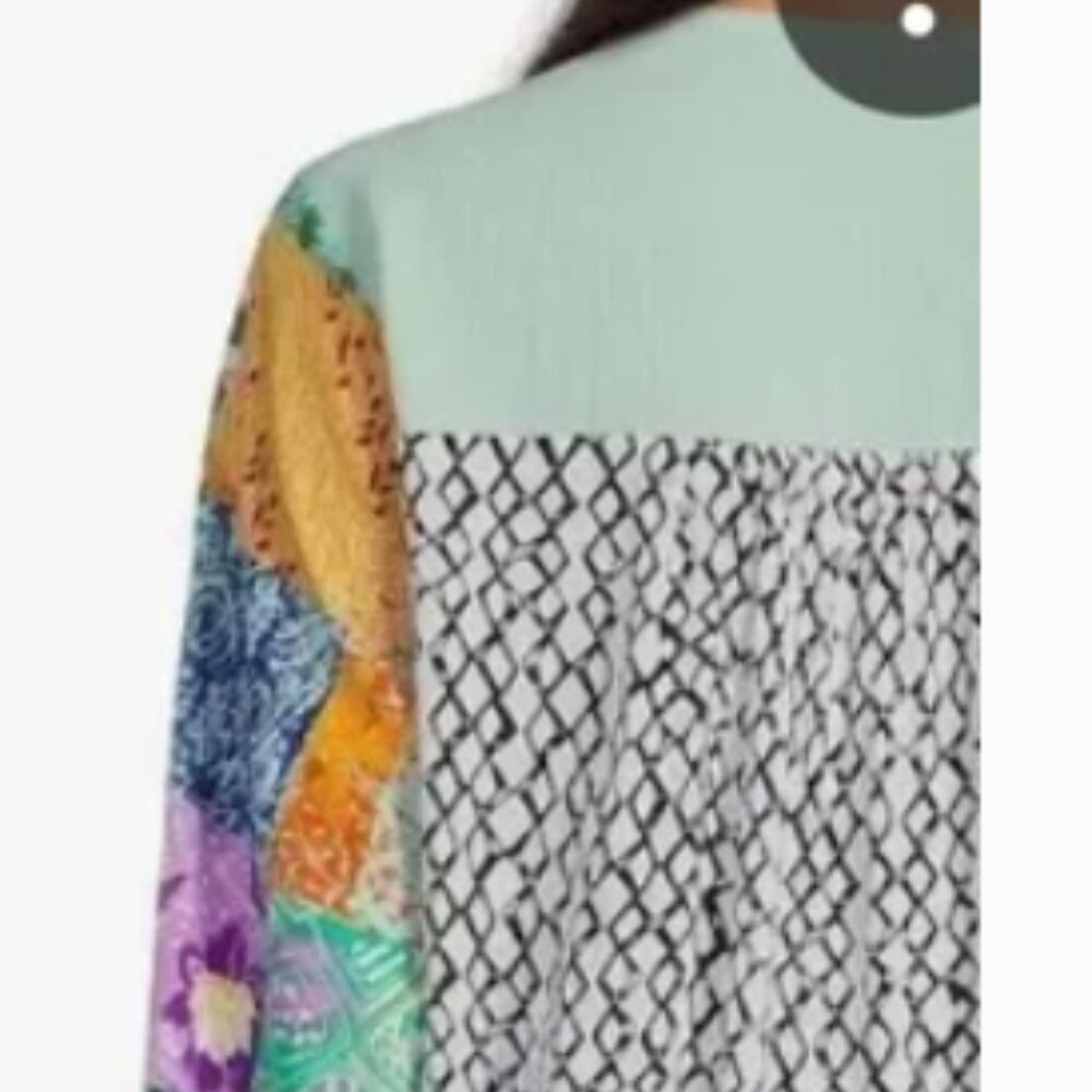 Calessa Blouse Women's 2X Mint Multi Embroidered Floral Patchwork Print TopTunic - Picture 3 of 13